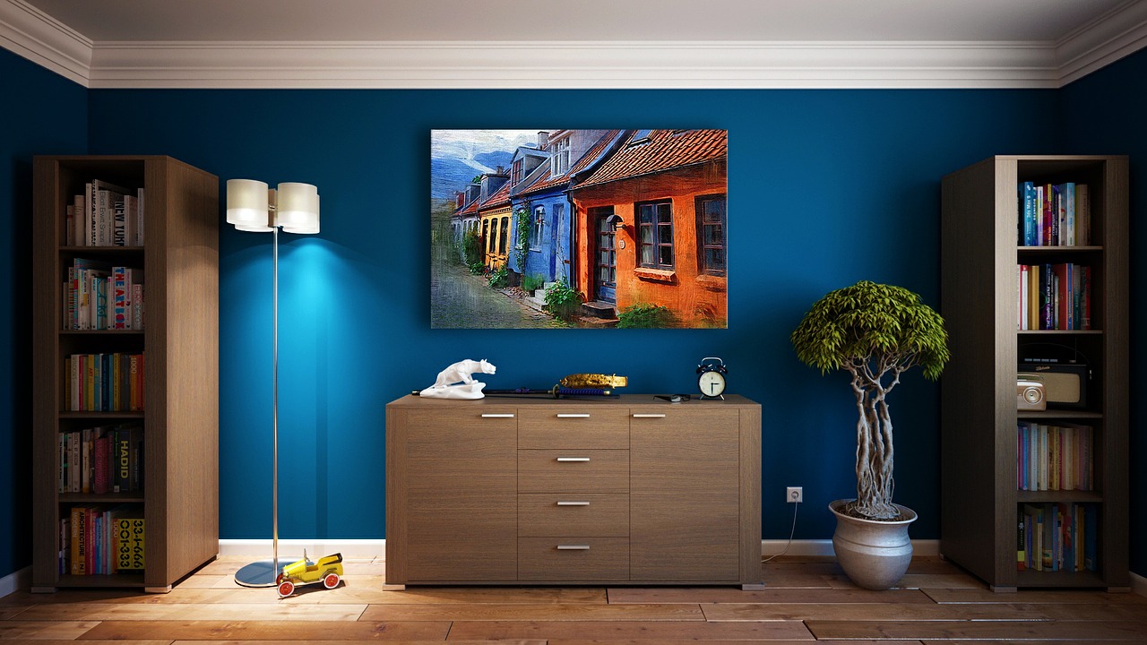 mur bleu maison décoration